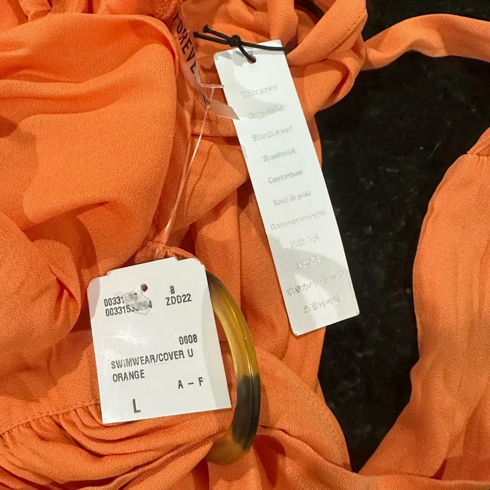 Forever 21 Vibrant Orange Halter Swimsuit Coverup Sz. L - Picture 3 of 5